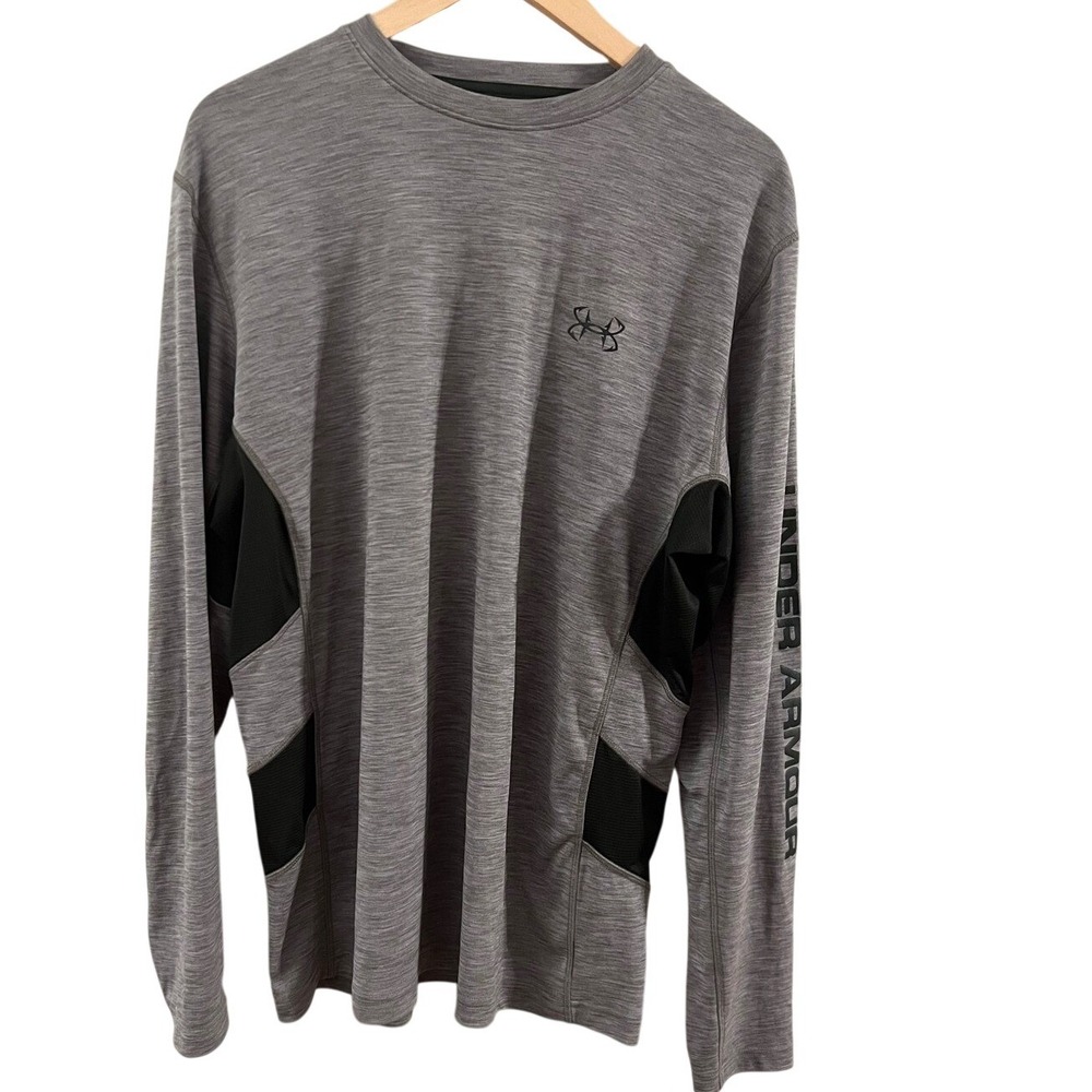 Under Armour HeatGear Long Sleeve Shirt Mens L Grey Black Mesh Good